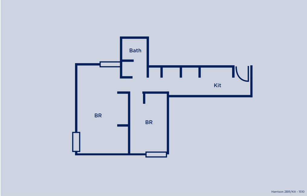 Harrison Room Layout for a 2 Bedroom with Kitchen