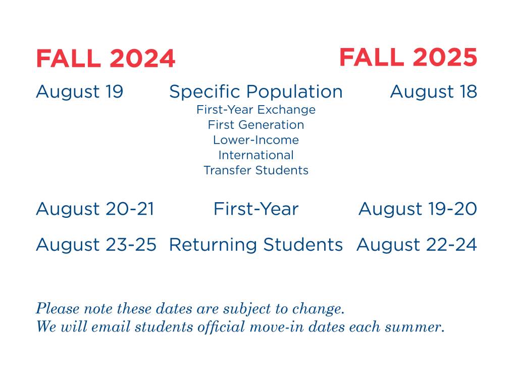Move-In Dates for Fall 2024 and 2025